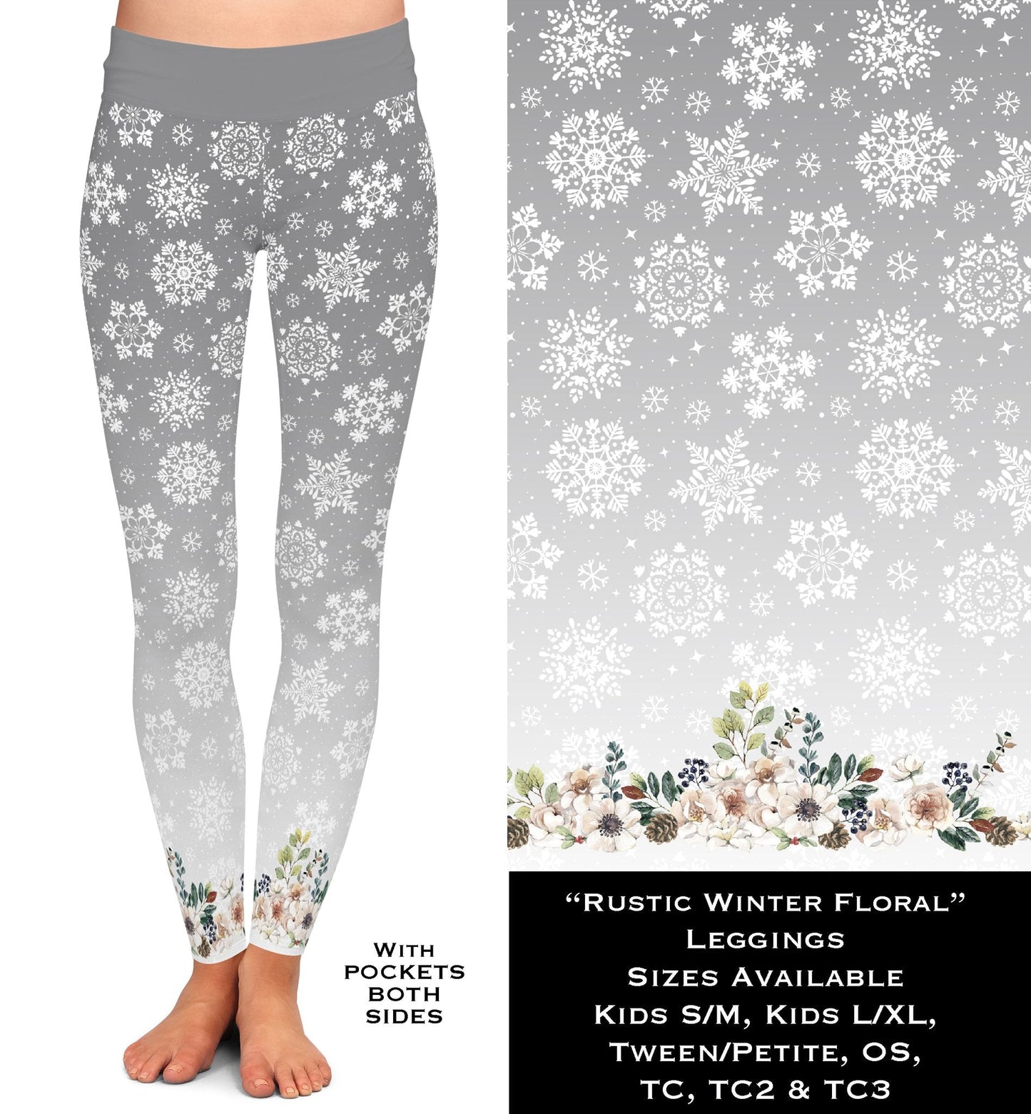 Rustic Winter Floral Leggings with Pockets