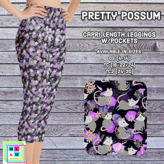 Pretty Possum Capri Length Leggings w/Pockets