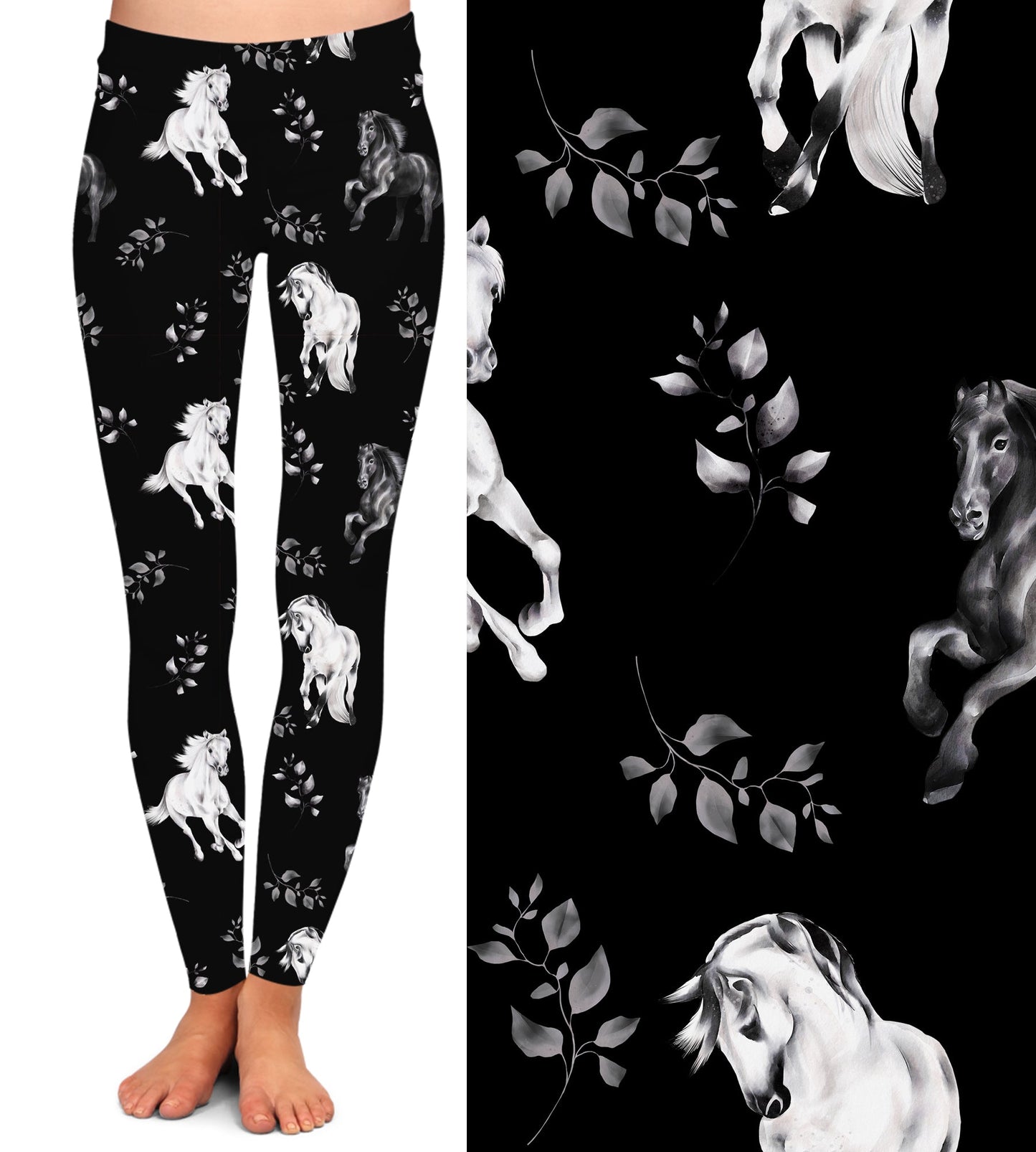 Black & White Horses - Leggings with Pockets