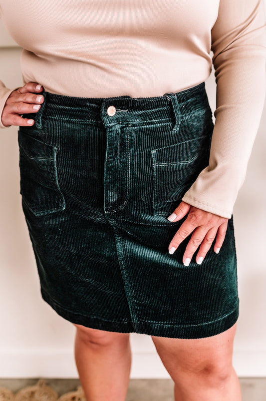 8.30 High Waisted Corduroy Skirt In Emerald By Judy Blue Jeans