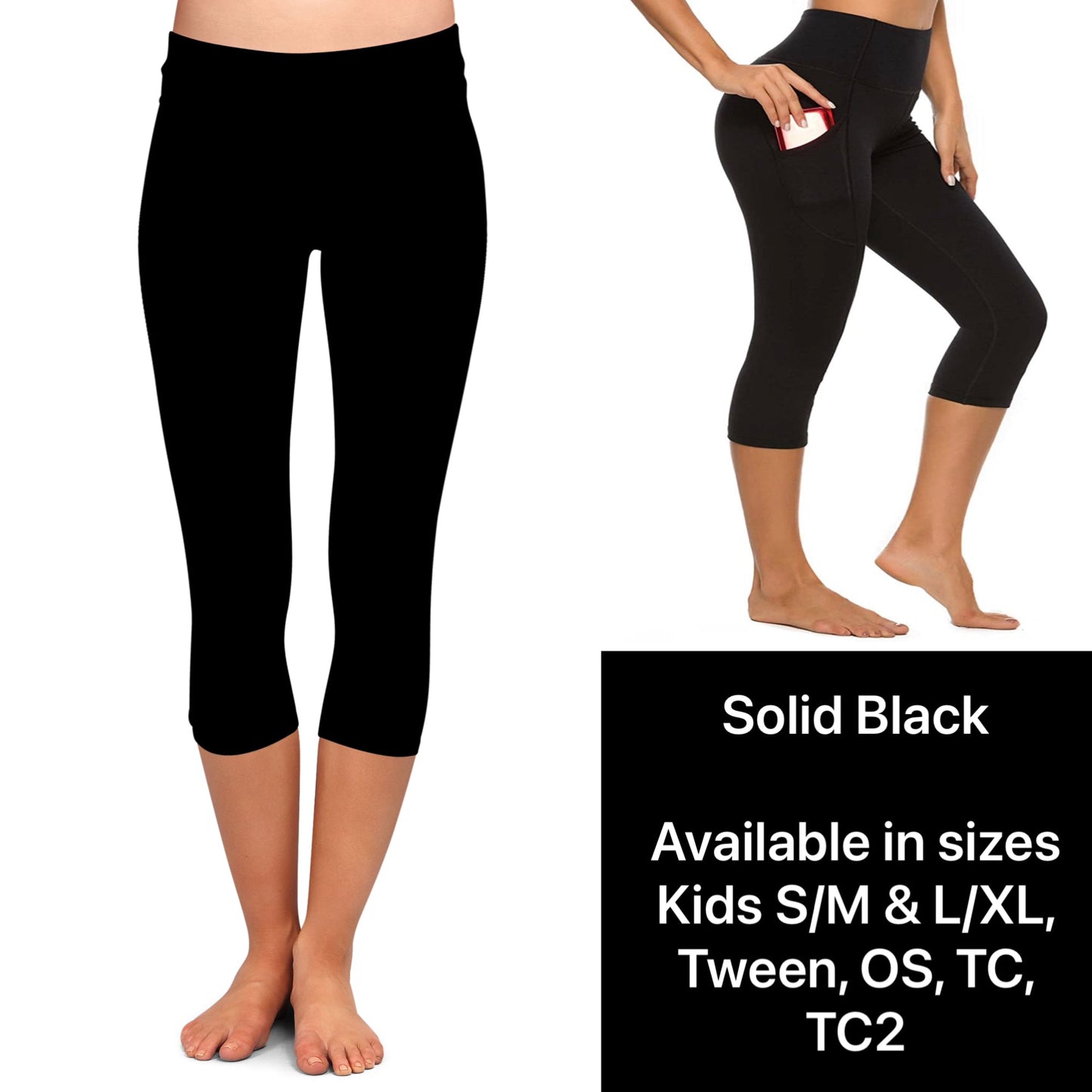 Solid Black shorts capri