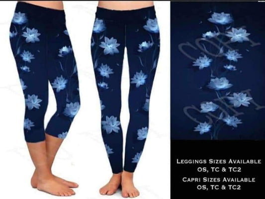 Blue floating flowers with pockets leggings/capris/shorts