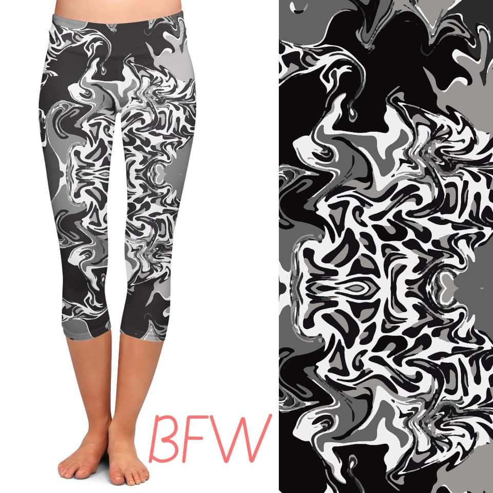 Black and White Marble Leggings and Capris