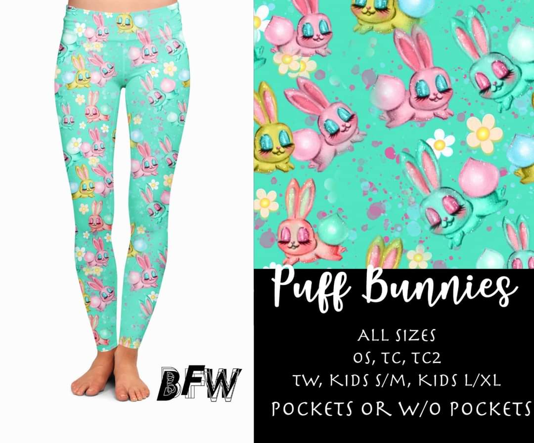Puffy Bunnies leggings capris joggers and loungers kids and adults