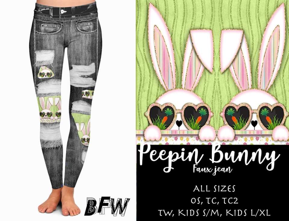 Peeping Bunnies Denim leggings capris joggers and loungers kids and adults
