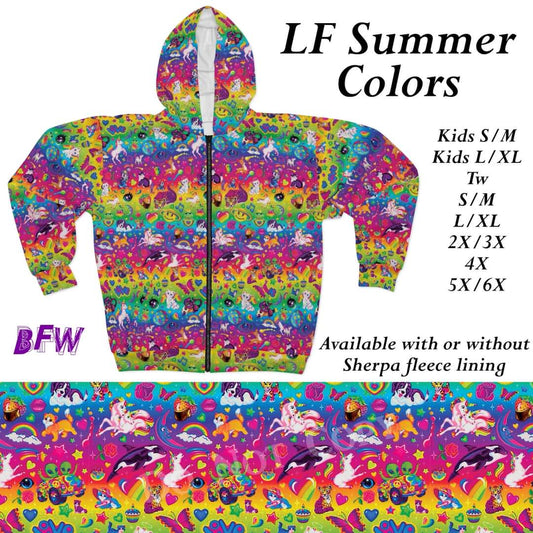 LF Summer colors zip up hoodie with or without sherpa fleece lining
