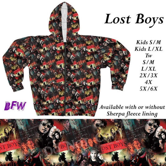 Lost boys zip up hoodie with or without sherpa fleece lining