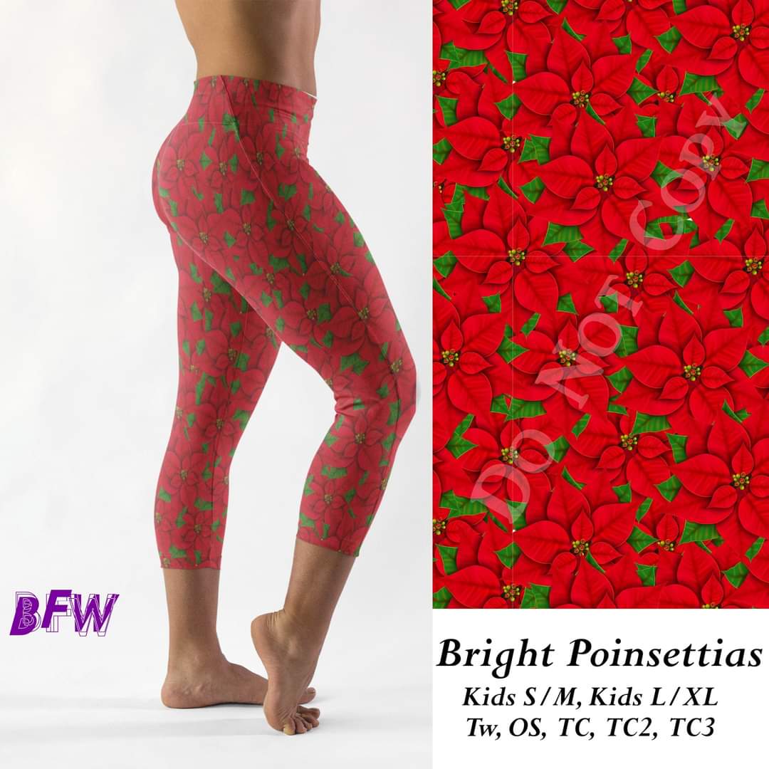 Bright poinsettias leggings, Capris, Full and Capri length loungers and joggers Preorder #0925