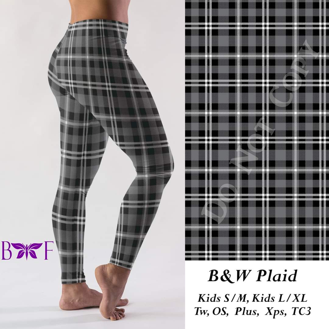 B & W plaid leggings, Capris, Full and Capri length loungers and joggers