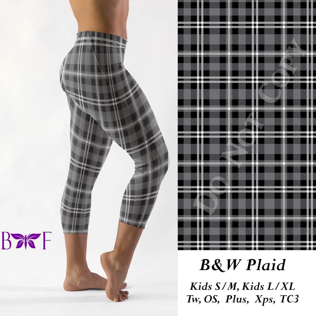 B & W plaid leggings, Capris, Full and Capri length loungers and joggers