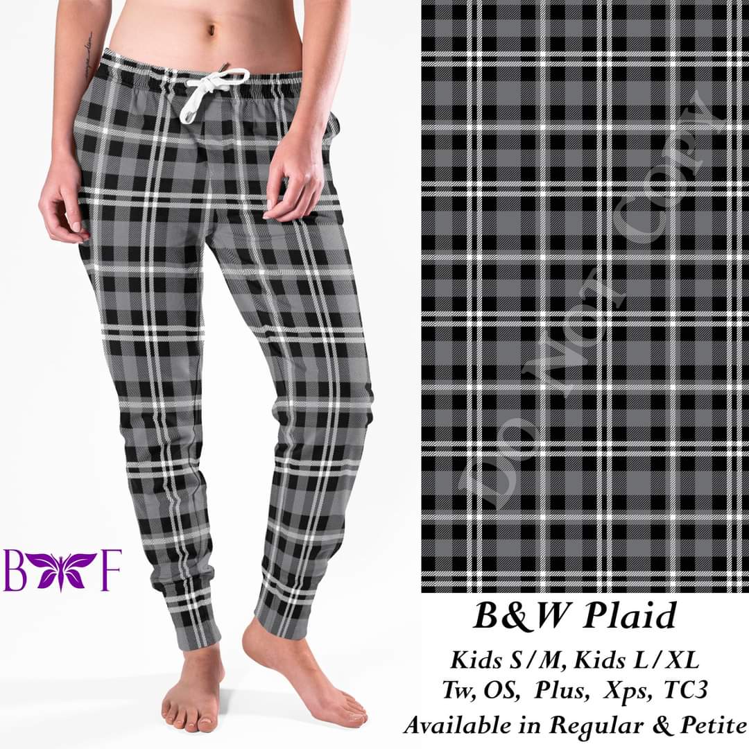 B & W plaid leggings, Capris, Full and Capri length loungers and joggers