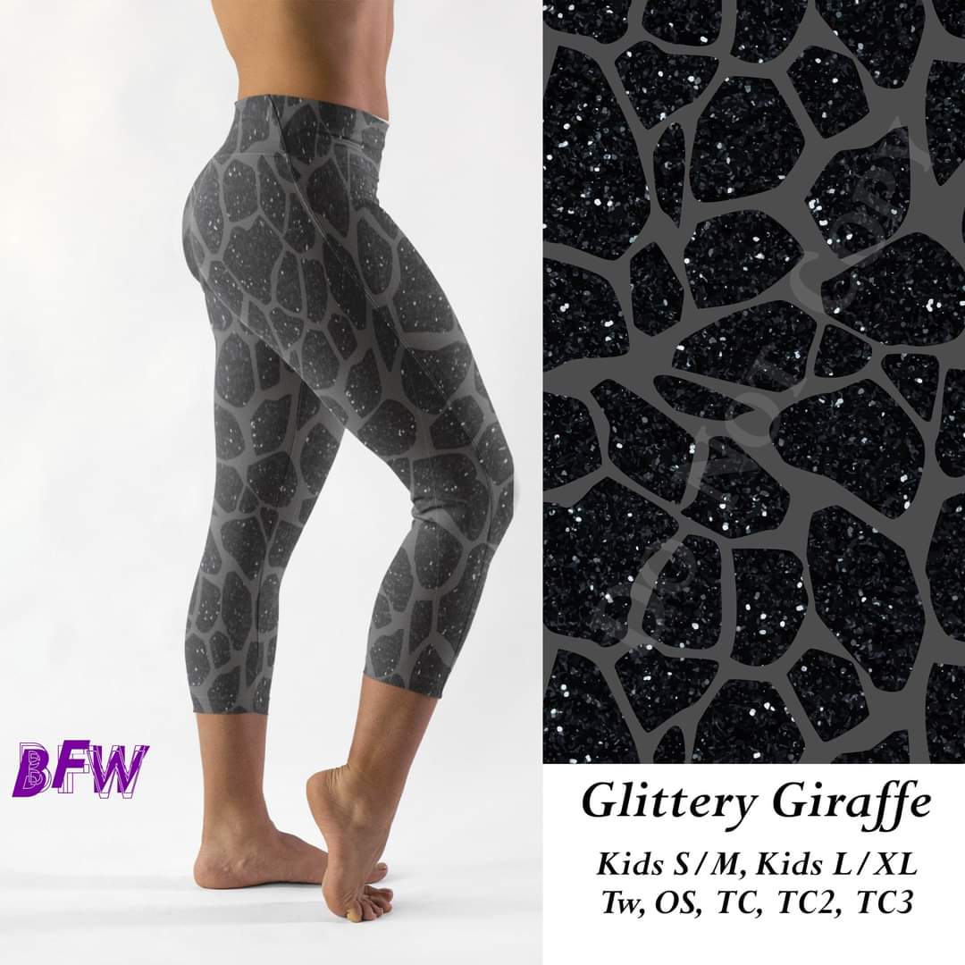 Glittery Giraffe leggings, Capris, Full length joggers