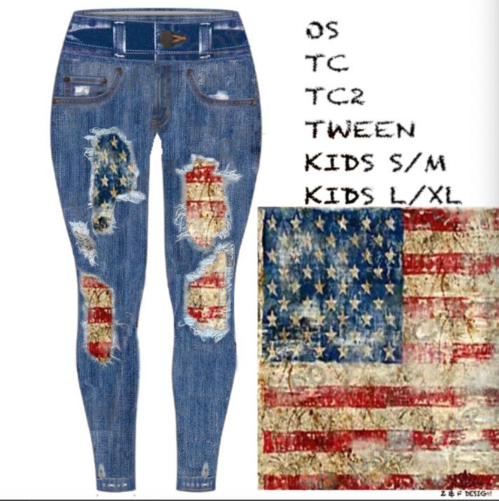 Americana Blue denim printed leggings and capri with pockets