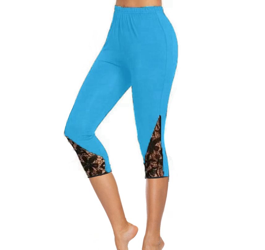 Aqua capris with pockets & lace inserts