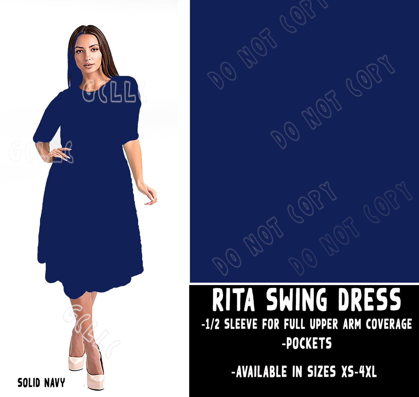 RITA SWING DRESS RUN-NAVY