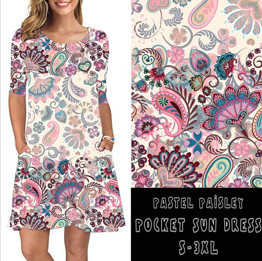 3/4 SLEEVE POCKET DRESS- PASTEL PAISLEY