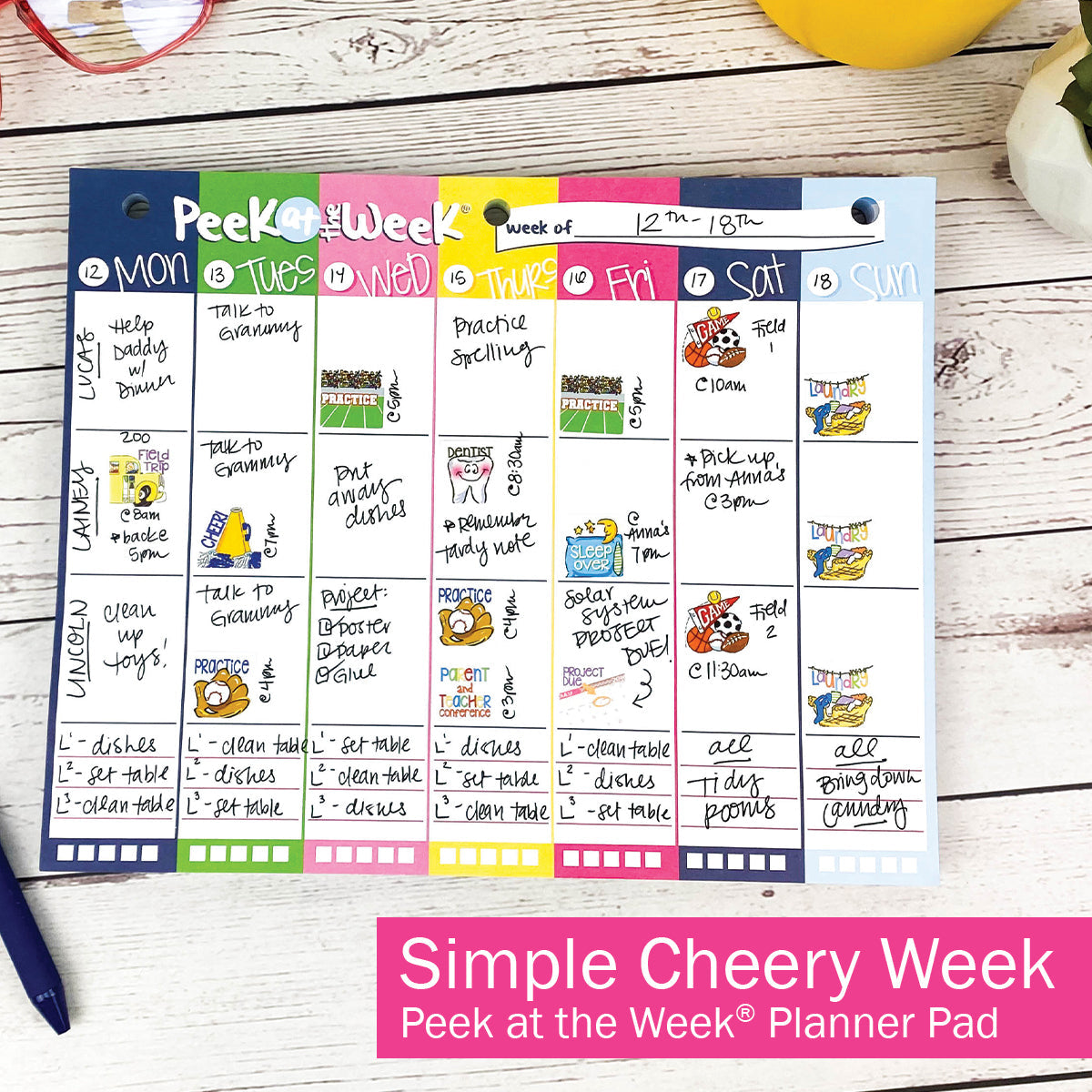 Peek at the Week® Weekly Planner Pad | Simple Cheery Week