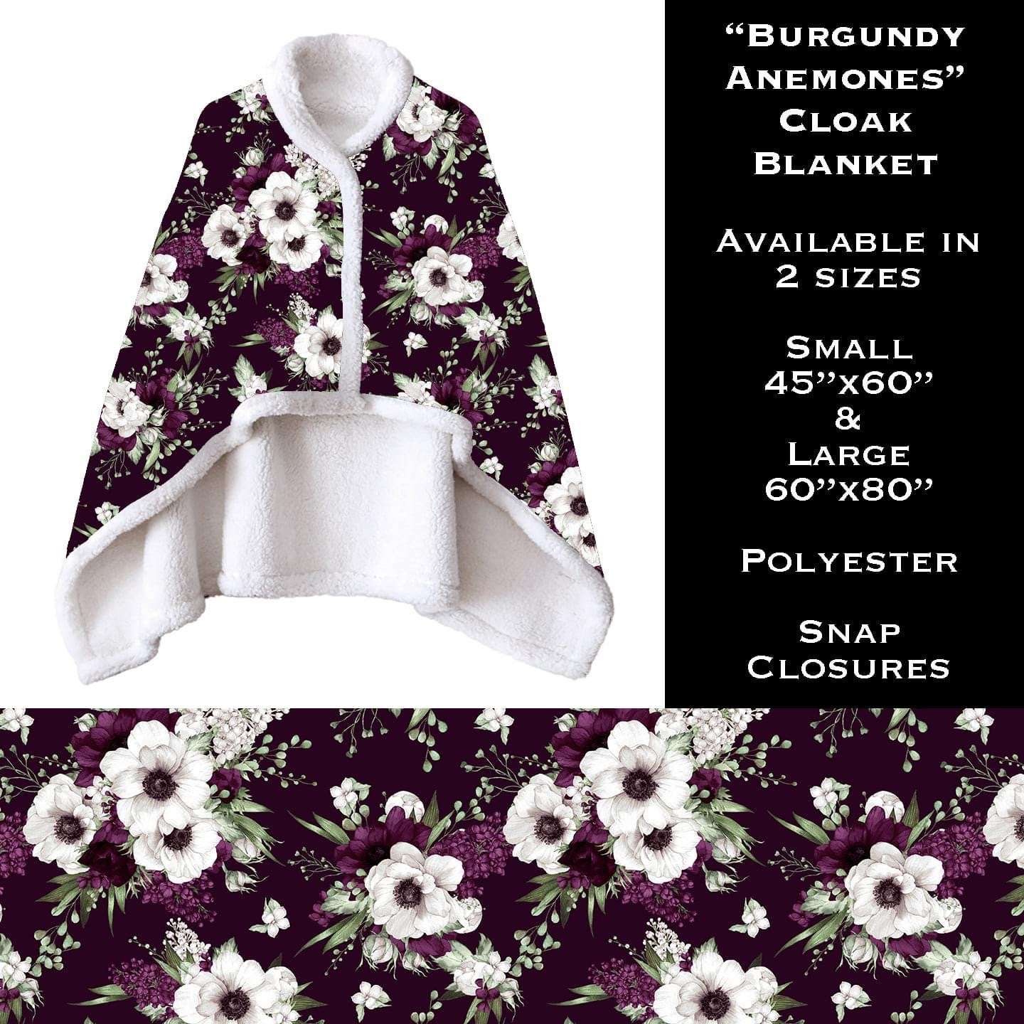 Burgundy Anemones - Cloak Blanket