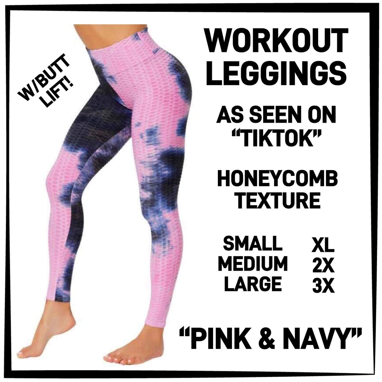 RTS - Pink & Navy Honeycomb Workout Leggings