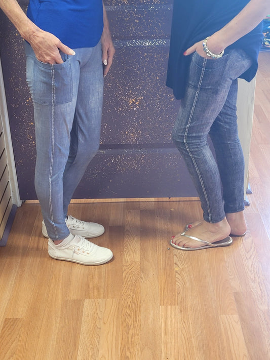 Denim printed leggings with pockets