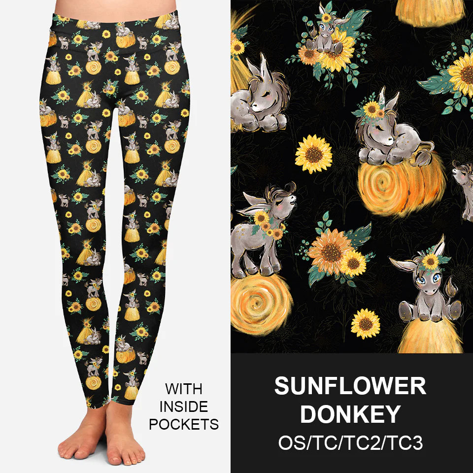 RTS - Sunflower Donkey Leggings w/ Inside Pockets