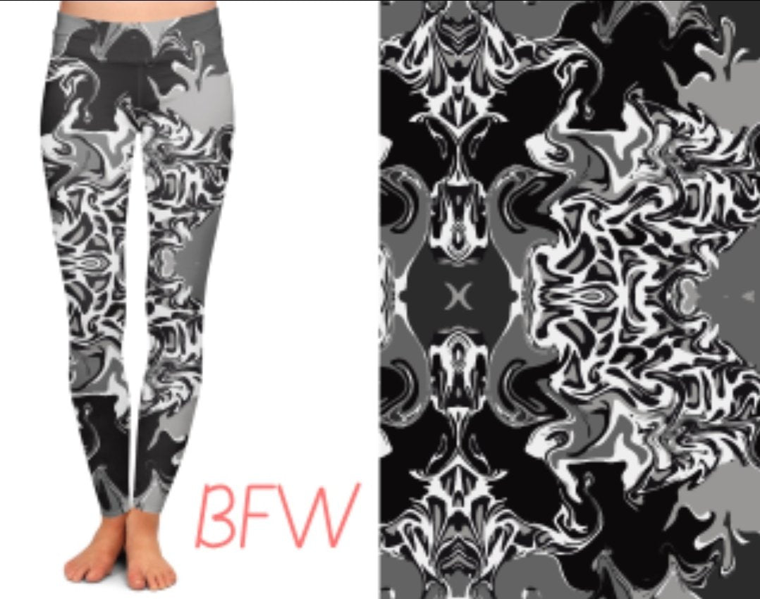 Black and White Marble Leggings and Capris