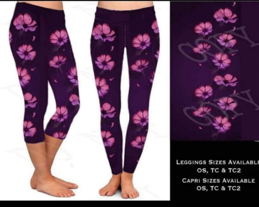 Purple Falling Flower Capris