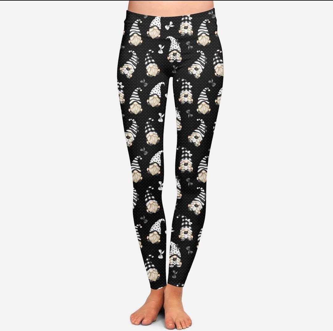 Black and White Gnomes leggings/ capri with pockets