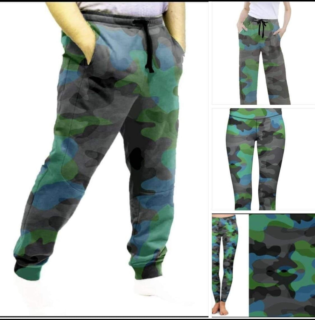 Blue/Green Camo Leggings, Capris, Lounge Pants and Joggers