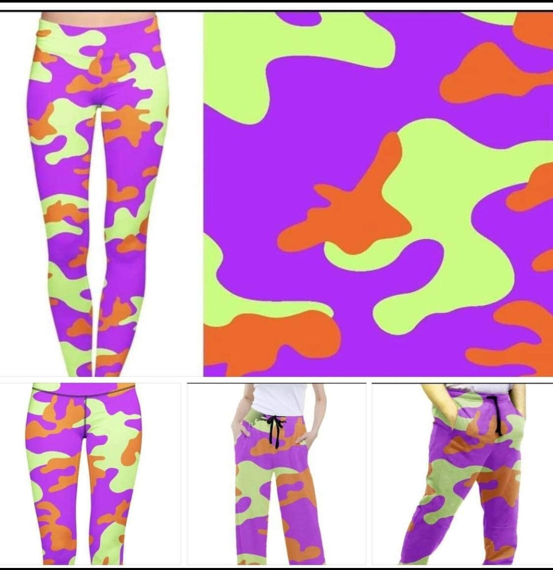 Purple/green/orange Camo Leggings, Capris, Lounge Pants and Joggers