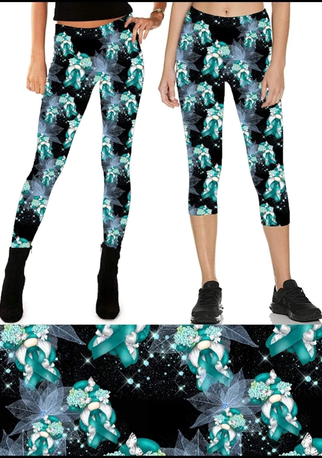 Teal Gnome Cancer Awareness leggings and capris