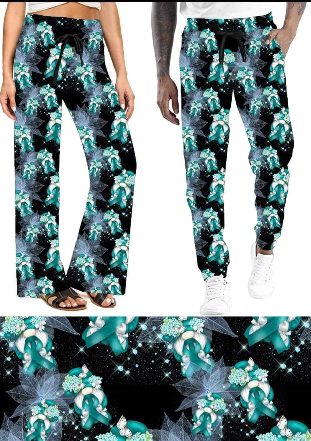 Teal Gnome Cancer Awareness leggings and capris