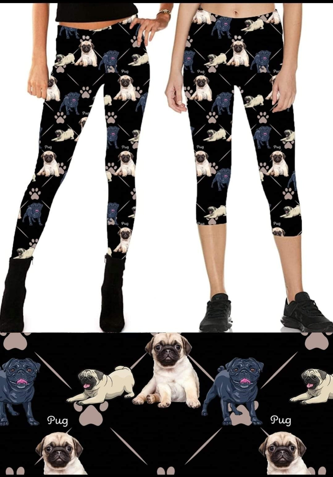 Pug leggings, capris and joggers