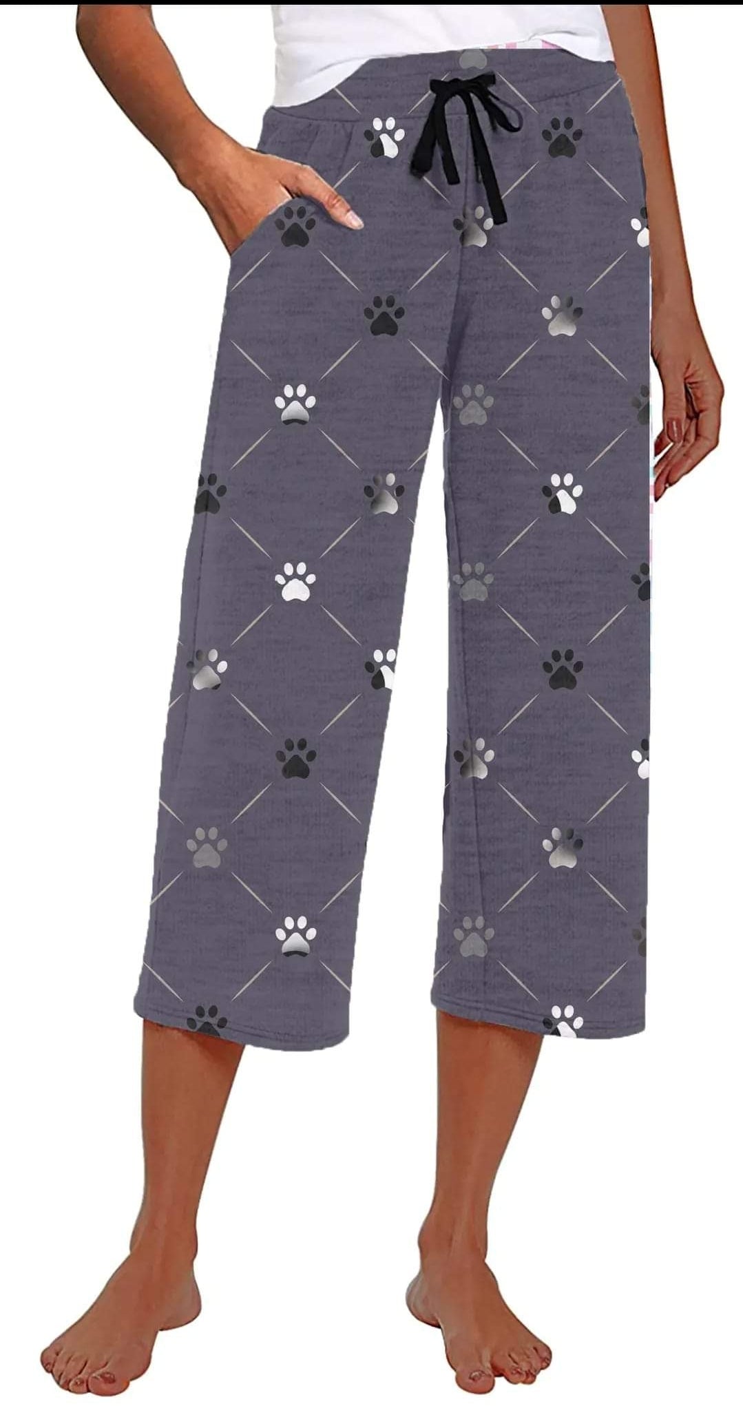 Purple paw leggings, capris, capris lounge pants, capri joggers and shorts