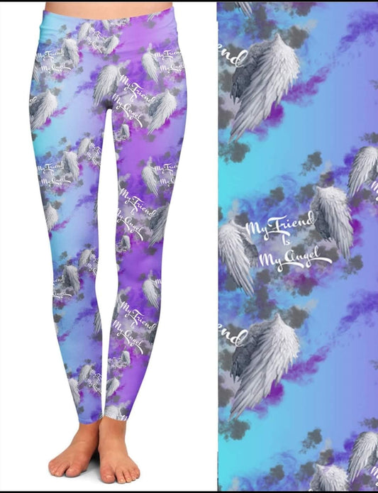 My Friend is my angel leggings capris joggers and loungers kids and adults