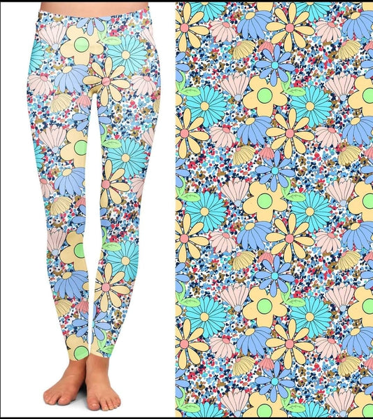 Cartoon Daisy Leggings, Capris, Capri Lounge Pants, Capri Joggers and shorts