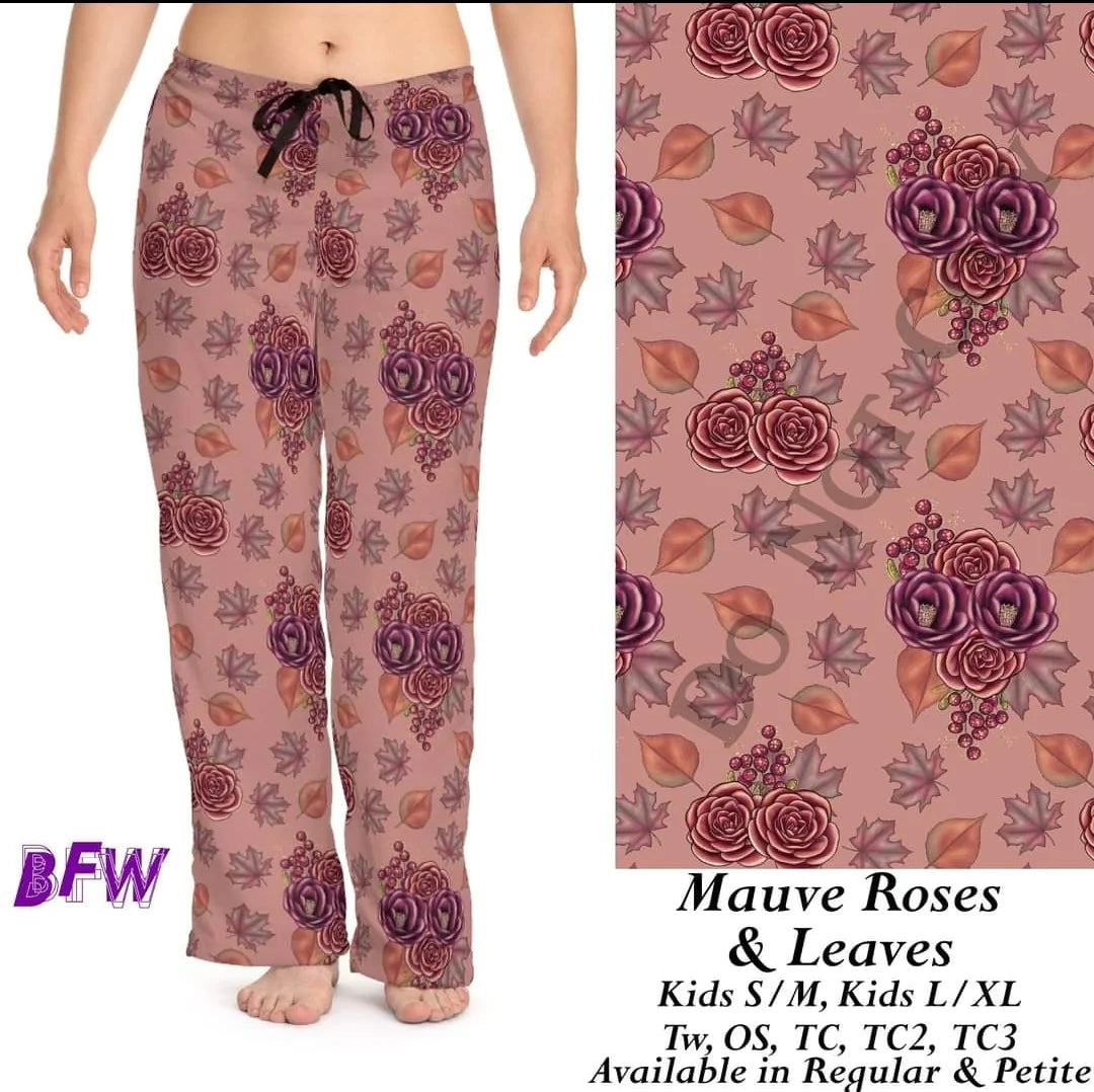 Mauve Roses leggings, Capris, Full and Capri length loungers and joggers Preorder #0909