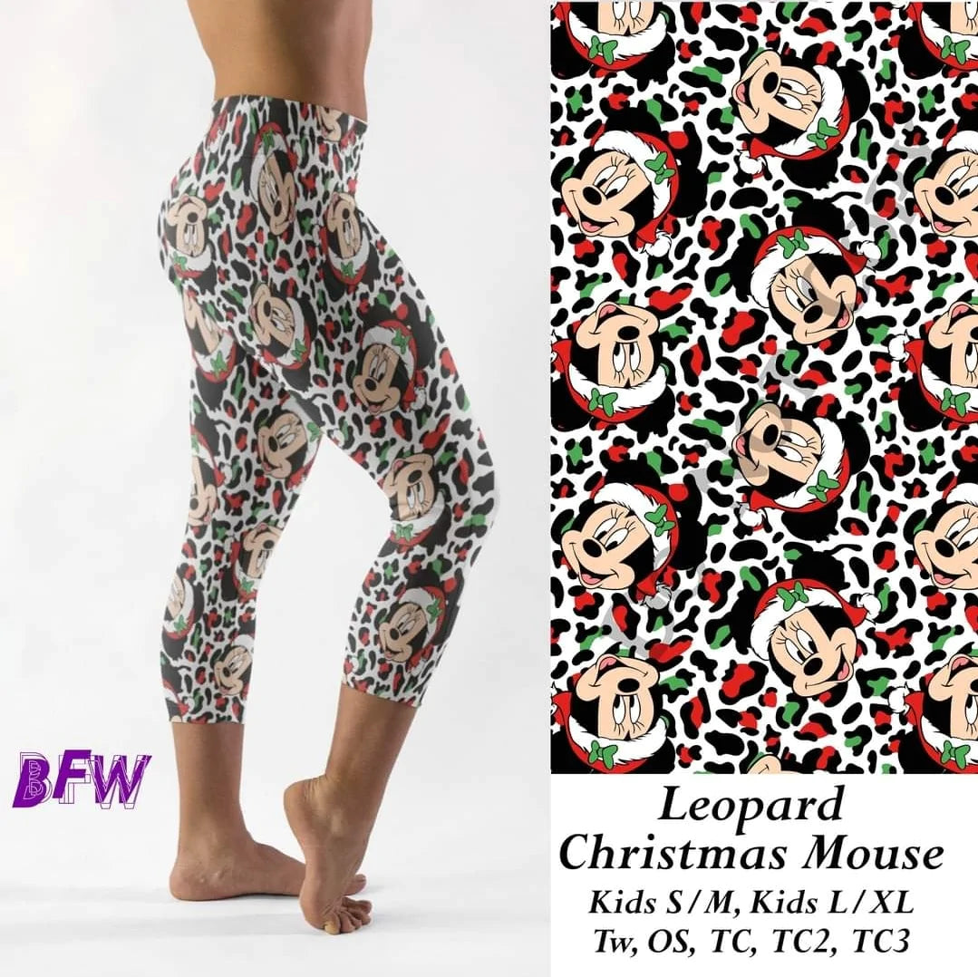 Christmas leopard mouse leggings, Capris, Full and Capri length loungers and joggers