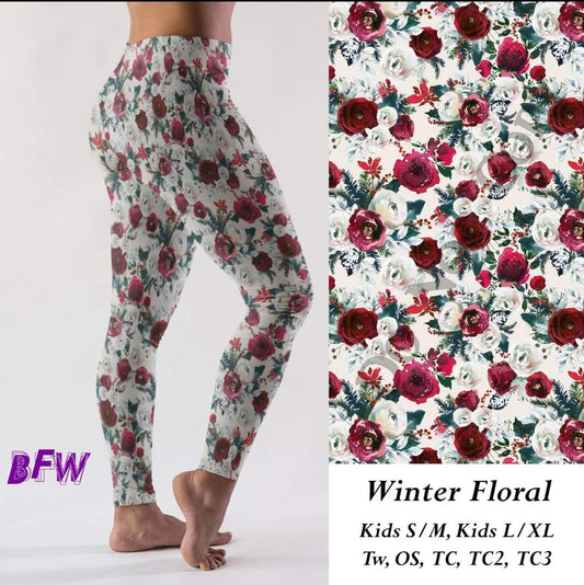 Winter floral leggings, Capris, Full and Capri length loungers and joggers Preorder #0917