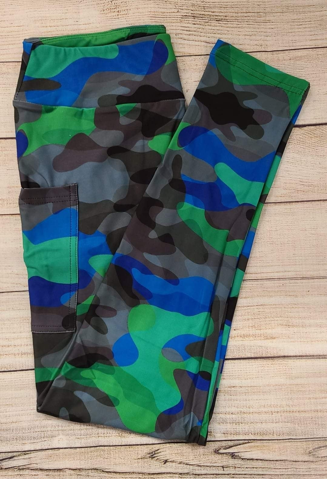 Blue/Green Camo Leggings, Capris, Lounge Pants and Joggers