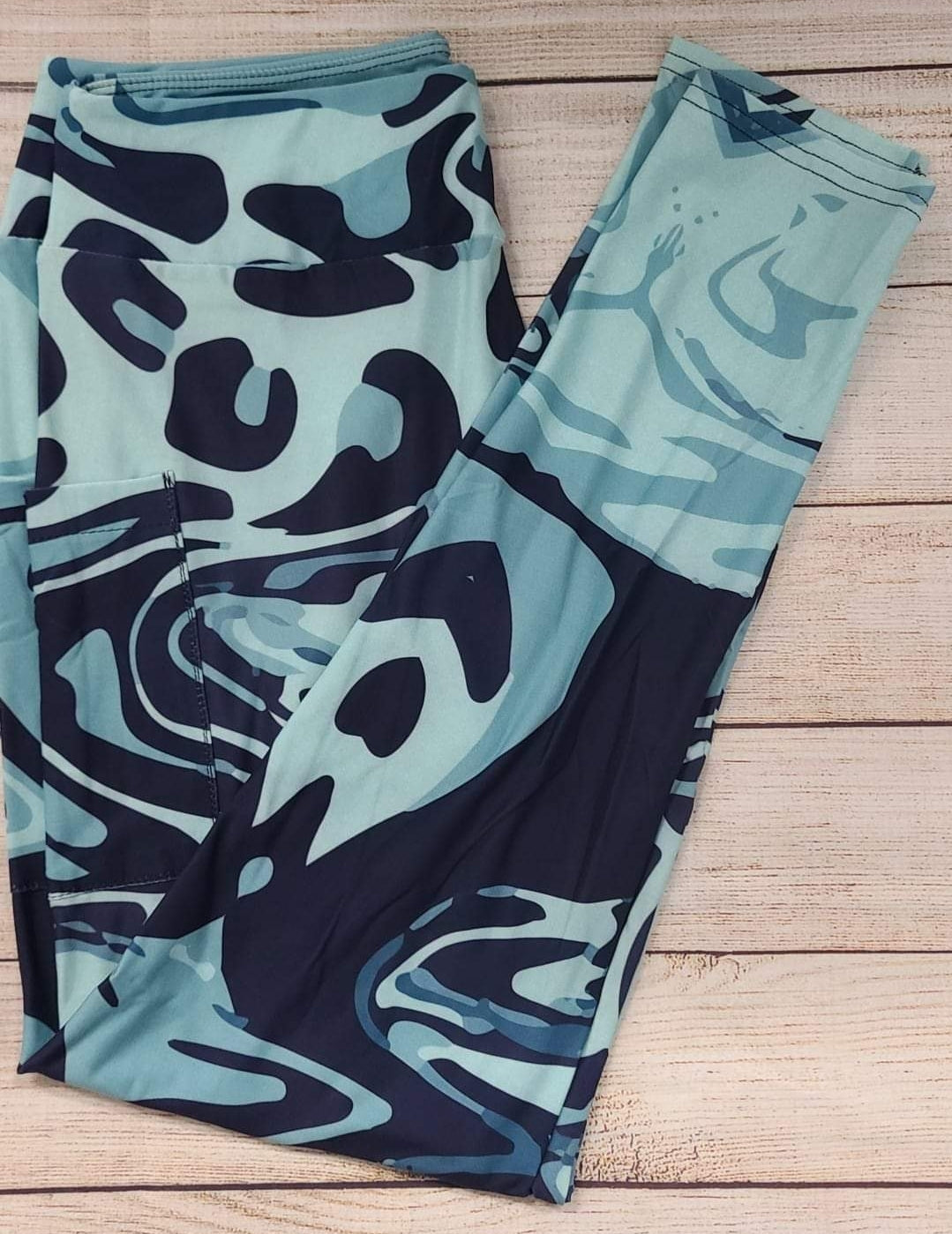 Teal Marble Leggings and Capris with pockets