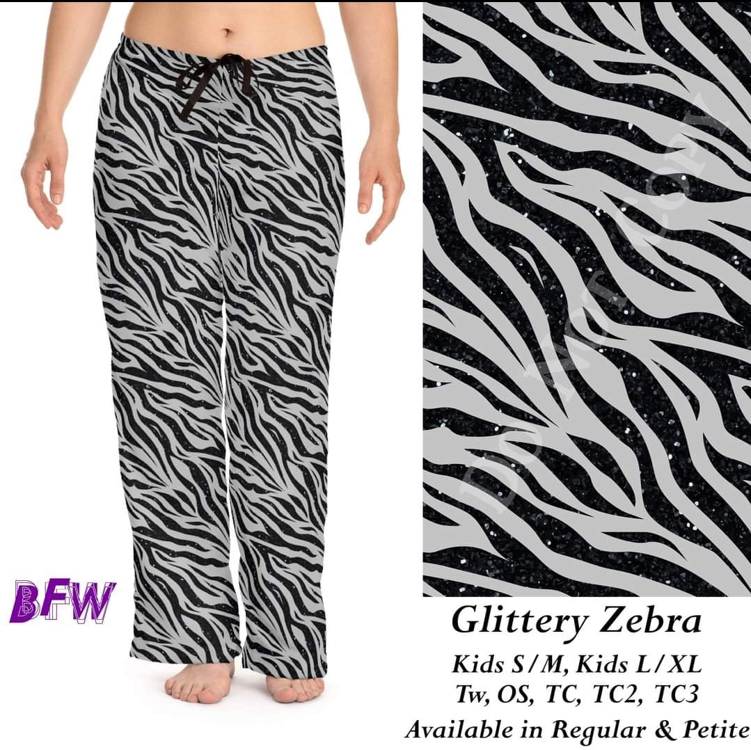 Glittery Zebra leggings, Capris, Full and Capri length loungers and joggers Preorder #1011