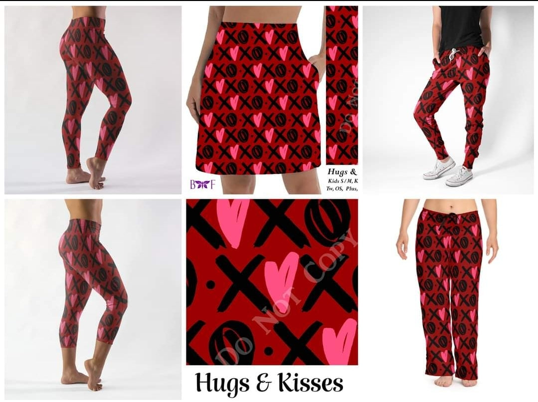 Hugs and Kisses leggings, Capris, Full and Capri length loungers and joggers Preorder #1222