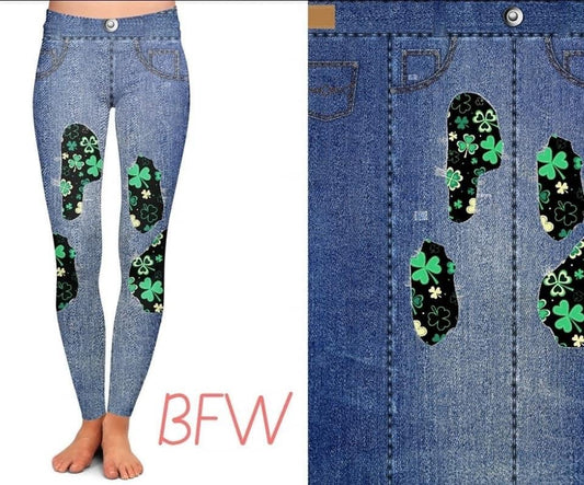 Blue Denim Shamrocks- (Peekaboo Faux Denim)