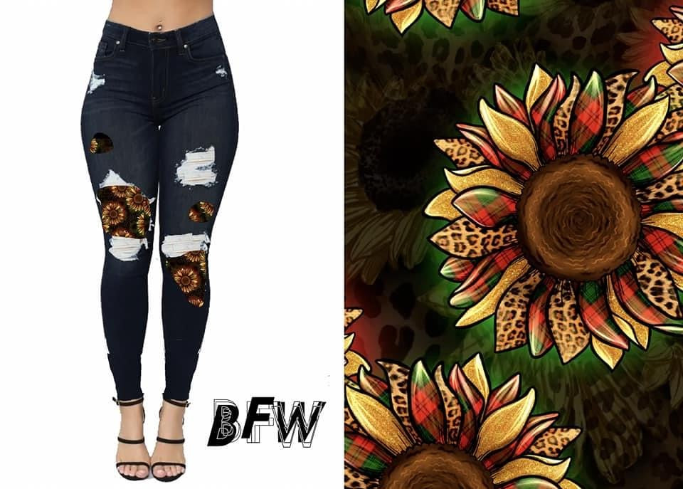 “Holiday Flower” - (Peekaboo Faux Denim) Legging