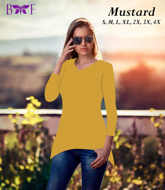 Mustard rounded neckline and sharkbite bottom