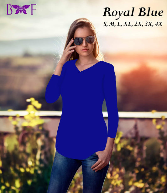 Royal Blue V-neck and a rounded bottom!