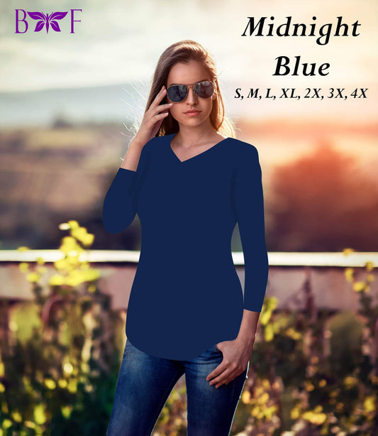 Midnight Blue V-neck and a rounded bottom!