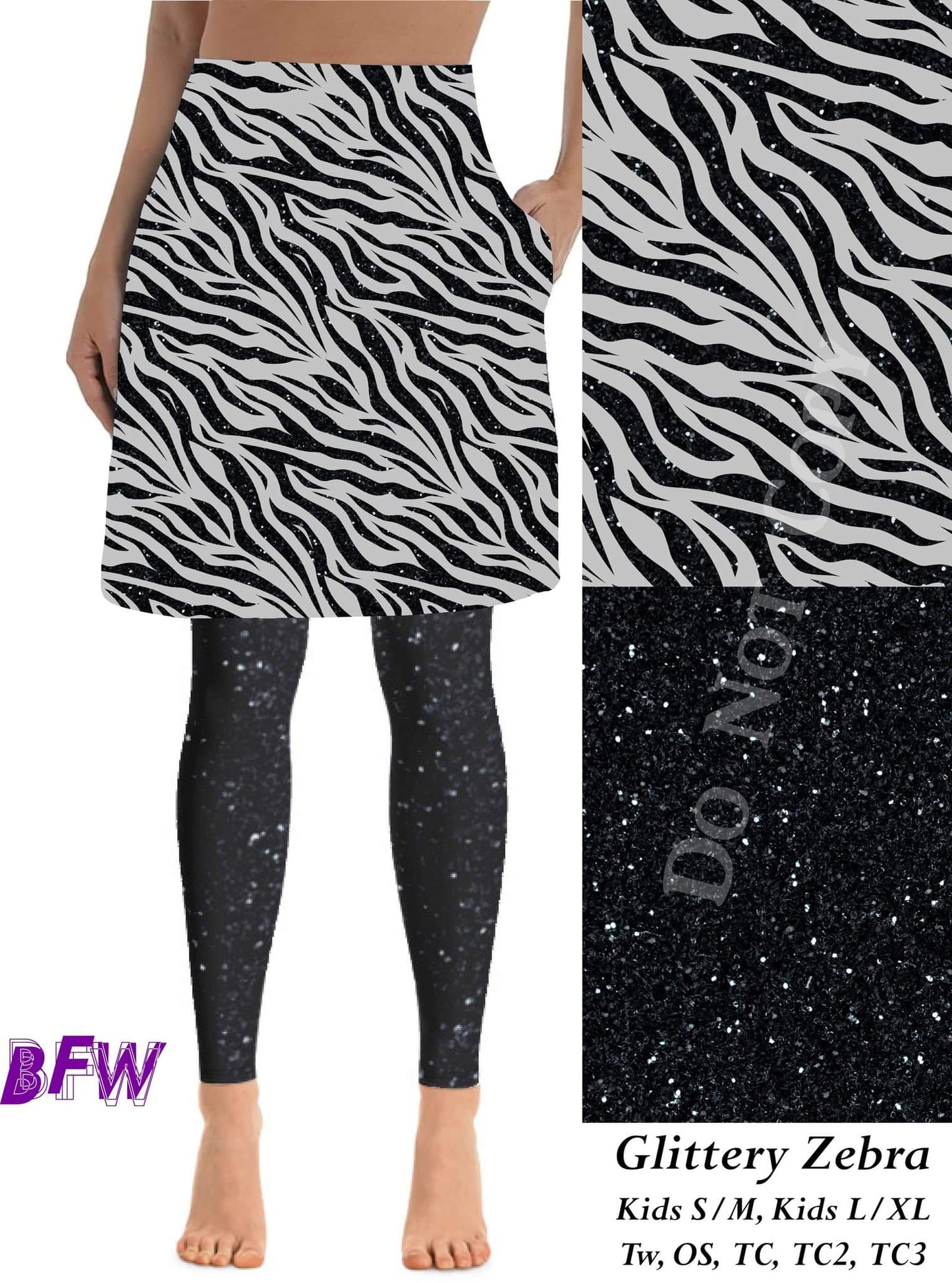 Glitter Zebra skirted leggings preorder #0924